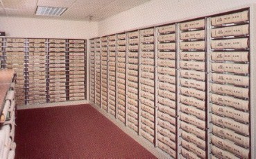 Courthouse record room with roller shelving